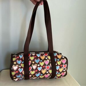LE SPORTSAC duffel handbag and zipper pouch brown w/ hearts multi  ⭐️EXCELLENT⭐️